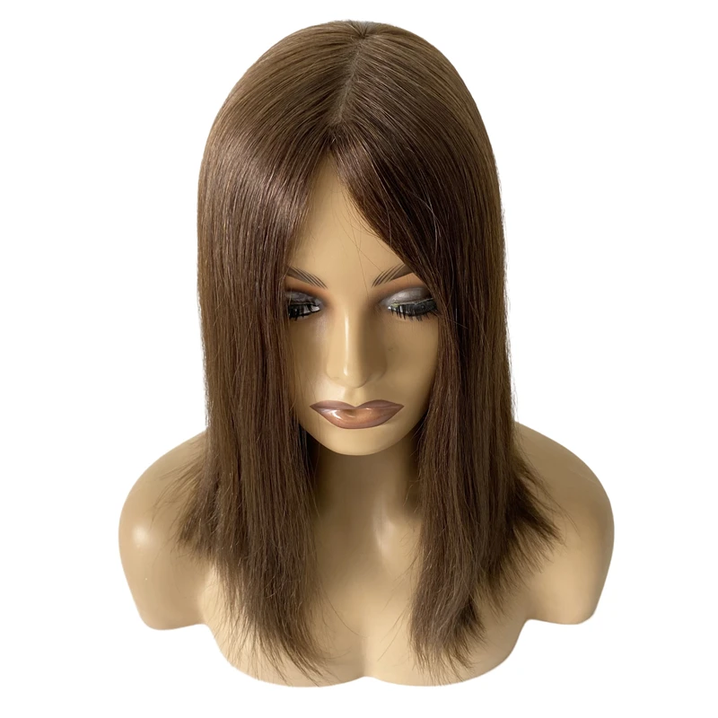 European Virgin Human Hair Brown Color #4 Kosher Wig 130% Density Bob Style 4x4 Silk Top Jewish Wigs for Woman