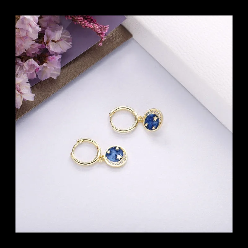 

Нишевый дизайн, подвеска со звездой, космический цвет, эмалированные серьги, модные легкие роскошные серьги высокого класса