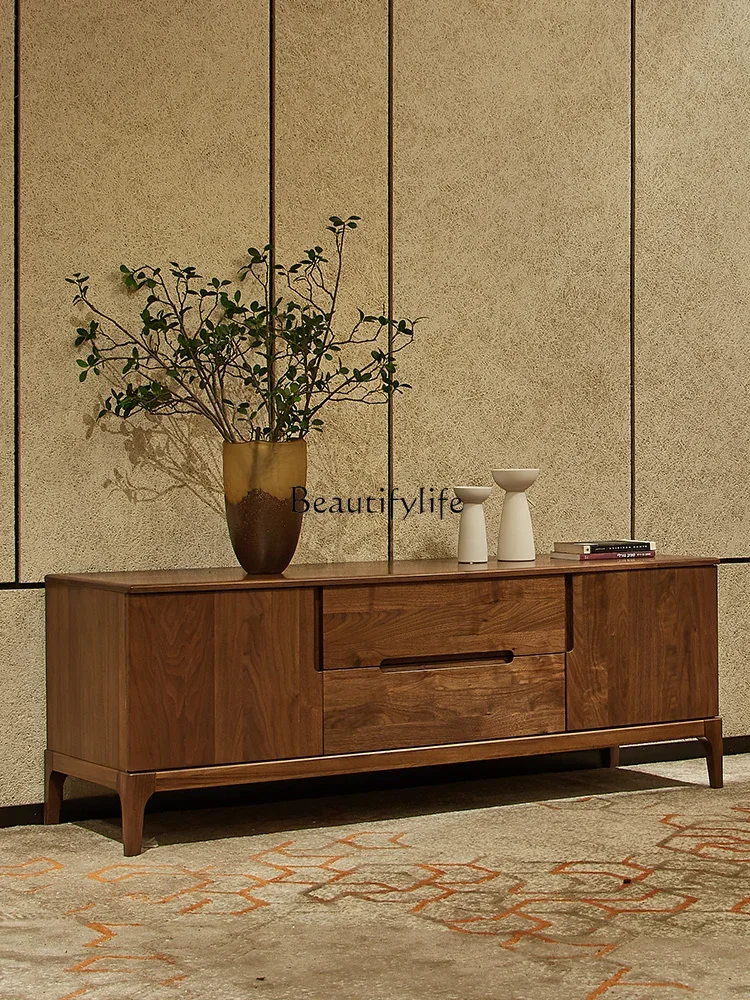 

FG44North America imported black walnut all solid wood TV floor cabinet living room modern simple Italian light luxury log furni
