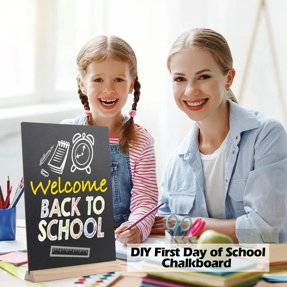 4Pc Tabletop Chalkboard Sign with Base Stand Menu Chalk Board Sign Store Food Signs, Message Boards for Party Wedding Restaurant