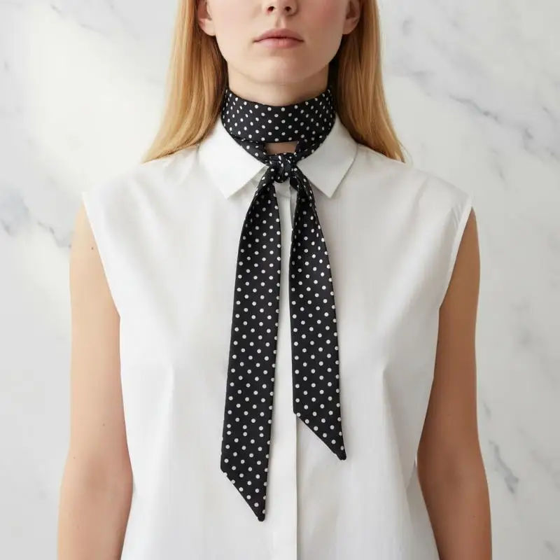 

Women Silk Scarf Polka Dot Design Multiuse Headband Lightweight Stylish Neckerchief for Travel