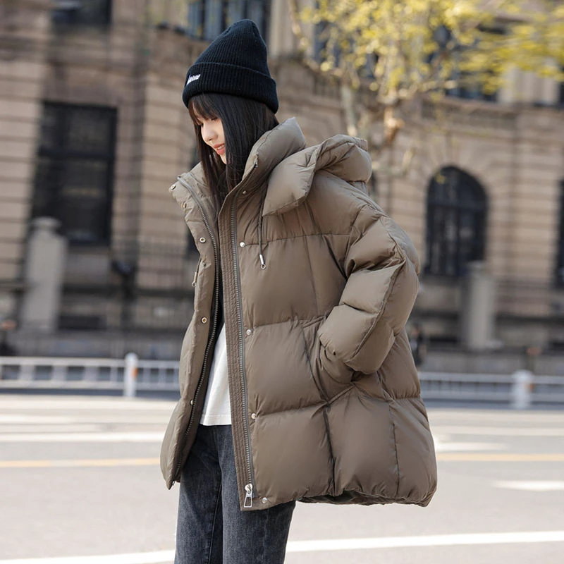 

2023 Fashion White Duck Down Jackets Women Winter Pocket Zipper Loose Casual Warm Thick Coat High Quality Parkas Female B133