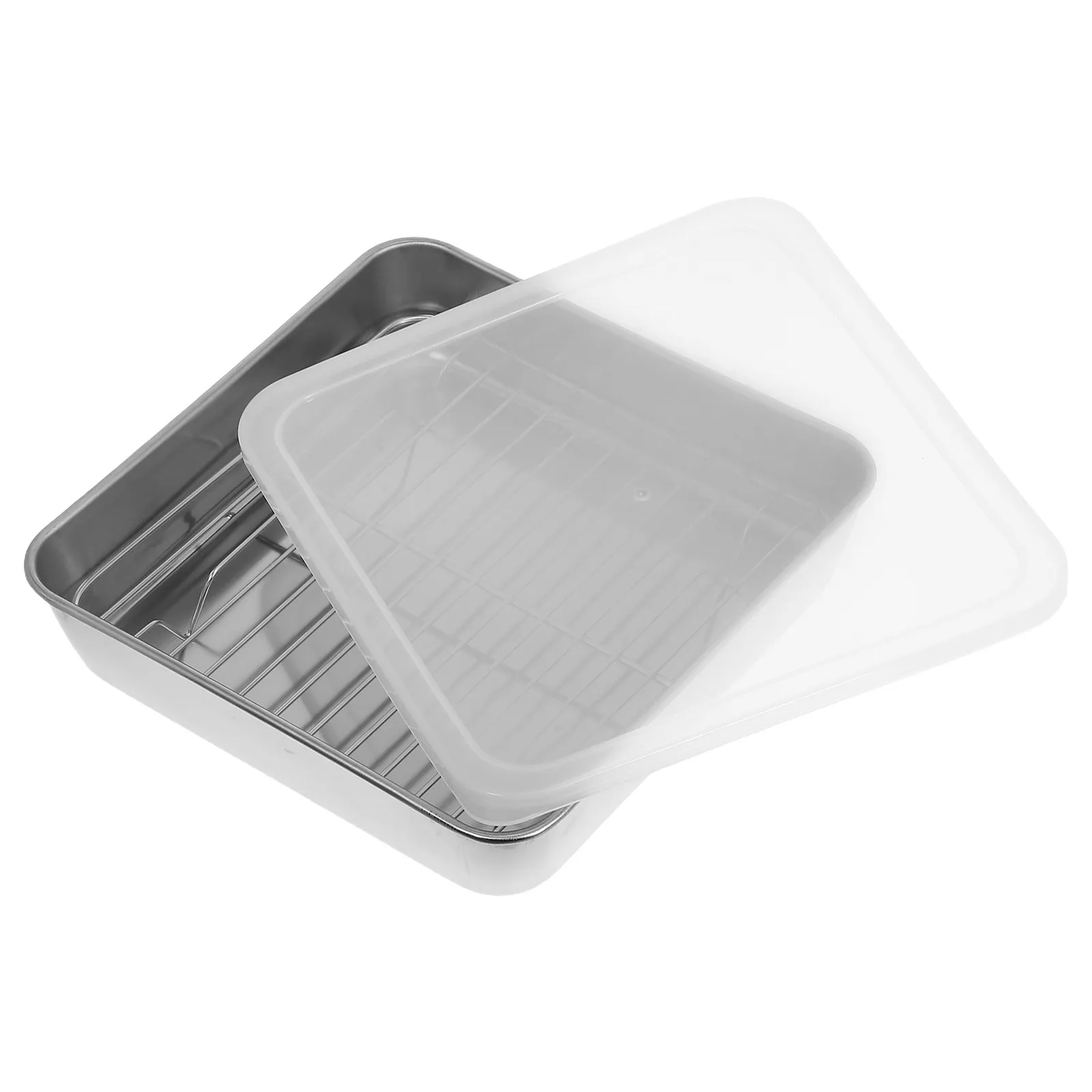 1Set Stainless Steel Roasting Pan Set Rectangular High Temperature Resistant Lid Rack for Oven Bbq Baking Healthy Cooking