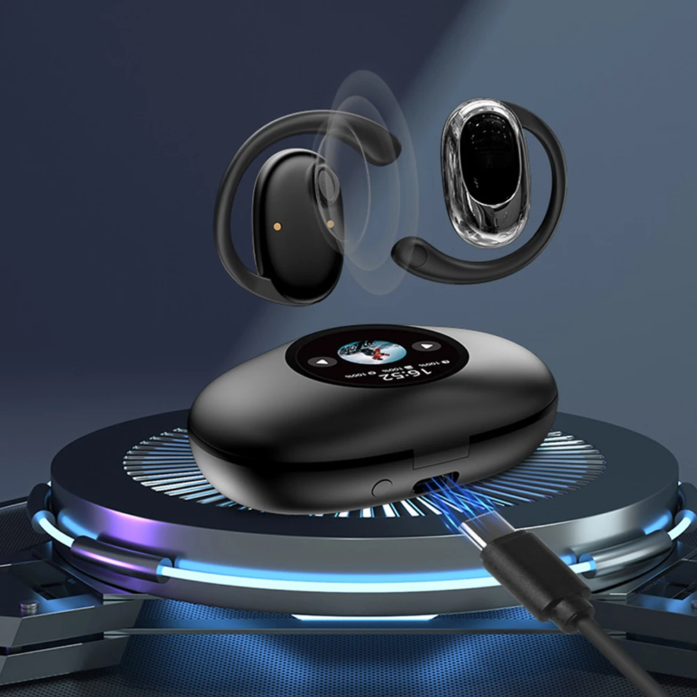 Écouteurs sans fil avec étui de chargement, écouteurs, casque à oreille ouverte BT 5.4, écran tactile, sports, entraînement, course à pied