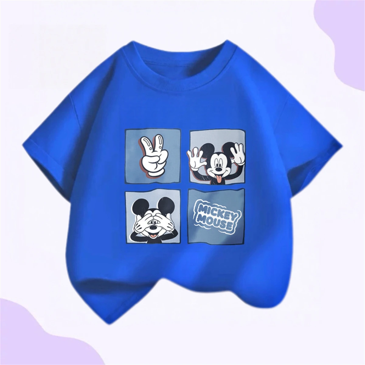 

Летняя одежда для детей от 1 до 8 лет, футболка с принтом Микки Мауса, футболки с героями мультфильмов, топы с короткими рукавами для мальчиков и девочек, тонкие пуловеры с круглым вырезом