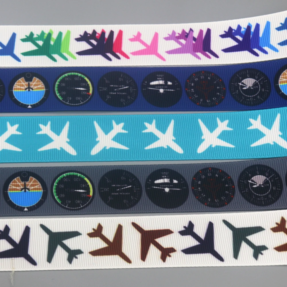 DHK 50yards Plane Flight Panel Printed Grosgrain Ribbon Accessories Headwear Decoration Collar DIY Sewing Craft S2434
