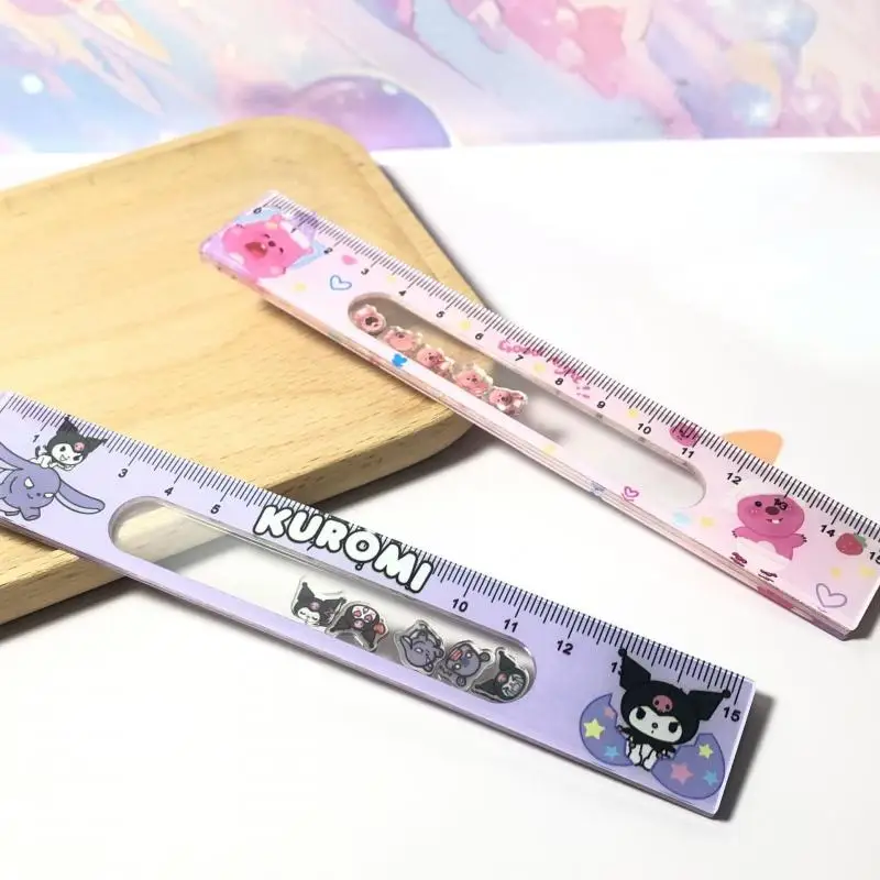 Kuromi 15Cm Ruler Cute Loopy Kawaii Anime Student Shake Doll Creative Girls Drawing Ruler Learning Stationery Fun Birthday Gifts