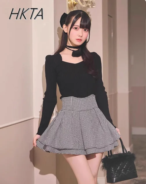 

Autumn Winter New Japanese Sweet Pleated Skirts 2025 Spring Fashion Plaid Lined High Waist Legs Long Zipper Mini Skirts Culottes