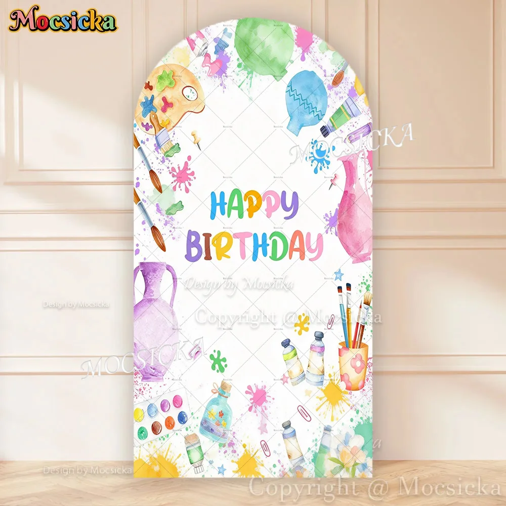 Mocsicka Happy Birthday Baby Show Arched Cover Background Photography Painting Graffiti Paints Backdrop Newborn Photo Studio