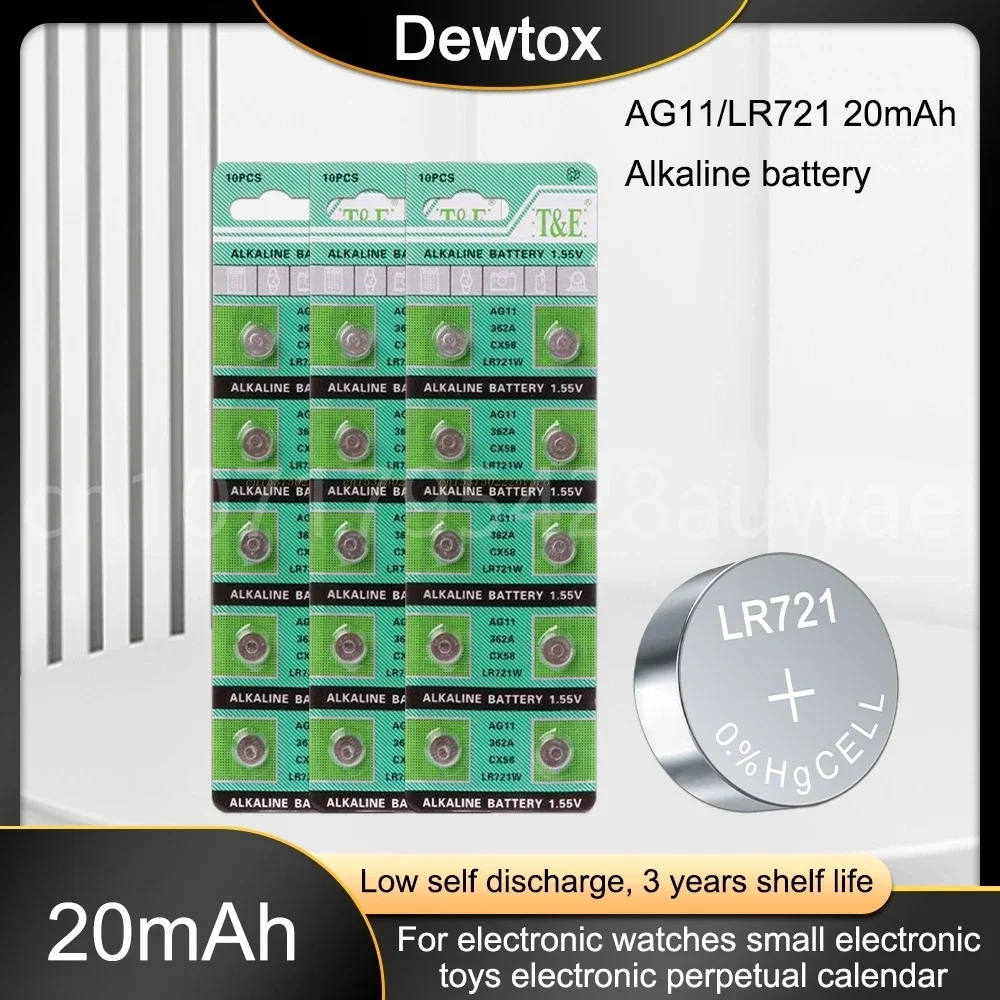 

50-200PCS 1.55V AG11 LR721 LR 721 Button Coin Cell Alkaline Battery AG 11 GP62 Watch Clock Pilas Battery for Calculator Computer