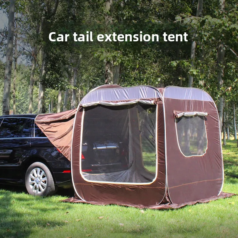 3-4 Person Outdoor Thickened Oxford Cloth Breathable Rainproof Tent Car Rear Extension Tent with Carbon Steel Support Car Tent