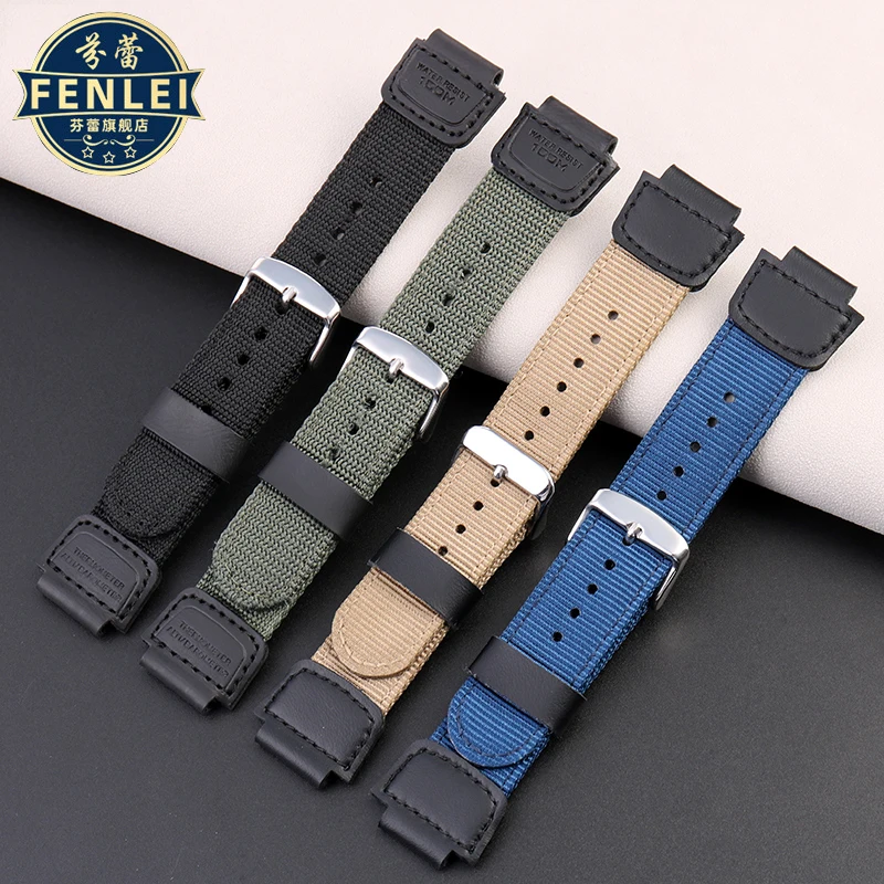 For Casio nylon strap W-735H AE-1200WH SGW-300/400H/500H AQ-S810W AE-1000/1300 MRW-200H Convex 16 18mm Canvas Silicone Watchband