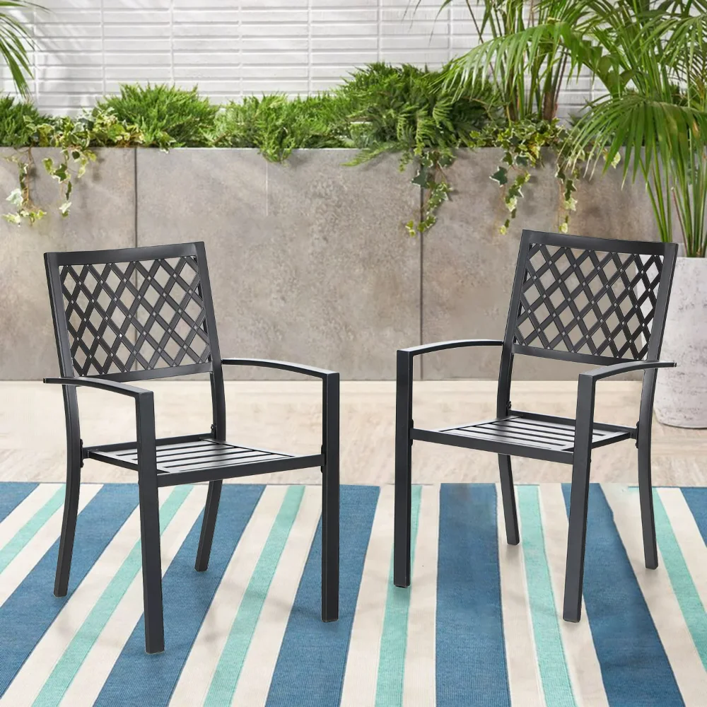 New Set of 2 Outdoor Patio Dining Chairs Modern Metal Armchairs Black Beach Chairs