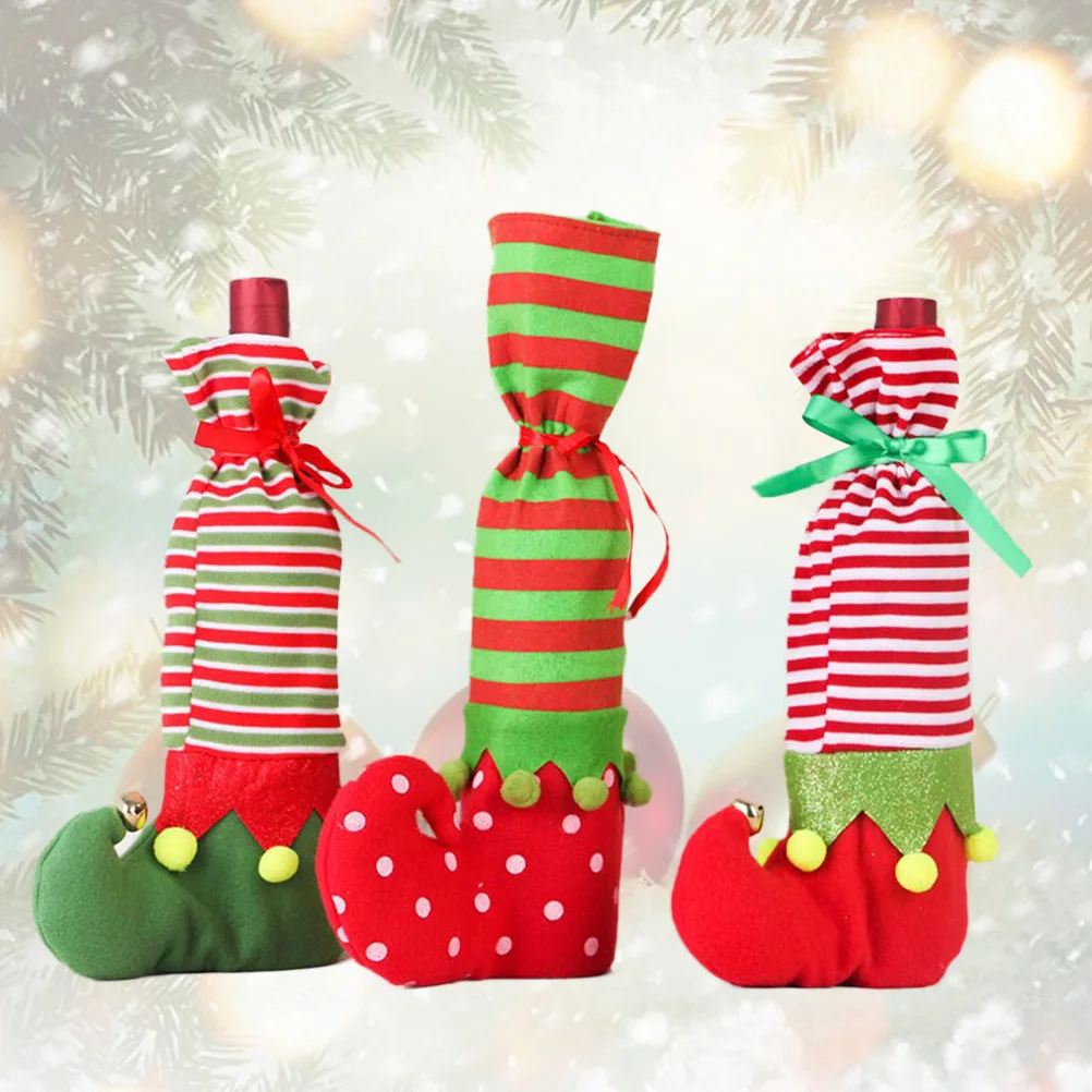 

3 Pcs Decor Red Wine Decorative Set Christmas Decoration Bottle Cover Covers