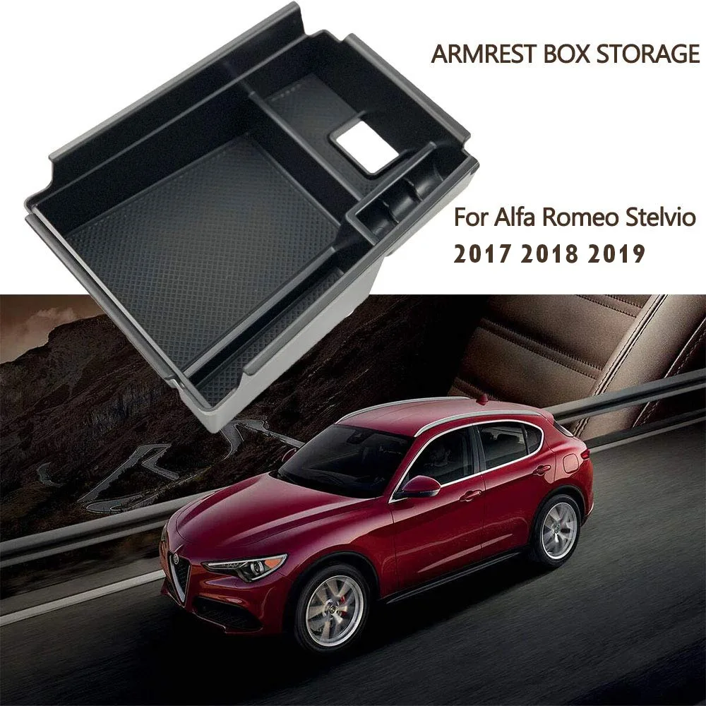 Para Alfa Romeo Giulia(952) Stelvio 2017-2019 compartimento central para coche reposabrazos caja de almacenamiento bandeja guante palet bandeja accesorios de estilo