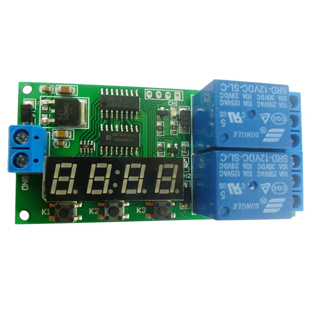 

KC22B02 Delay Relay Board DC 12V 2 Channel Multifunction Cycle Timer Relay Switch Module 1-9999s for Motor LED Smart Home