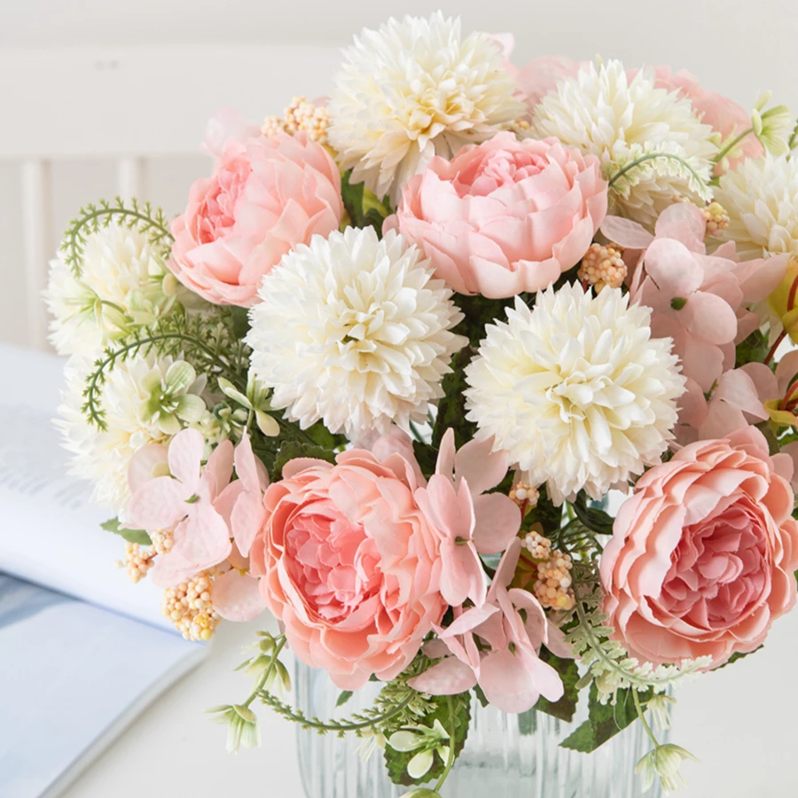 Künstliche Blumen aus Seide, Pfingstrosen, Hortensien, Dekoration für Zuhause, Büro, Außenbereich, Hof, Valentinstag, Braut, Hochzeit, Fotografie-Requisite – Detail 6