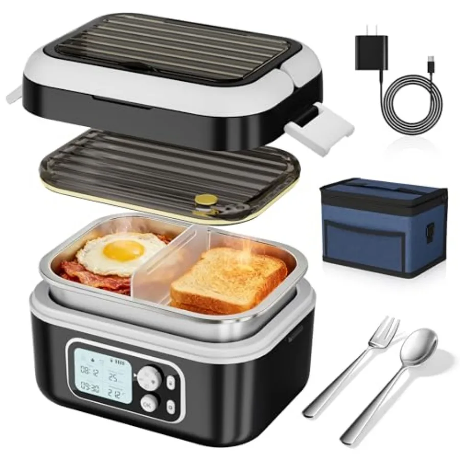

Heated Lunch Box Cordless 24000mAh 100W Electric Lunch Box with Smart Timer 6.3-Cup Super Large Lunchbox for Men and Women Port