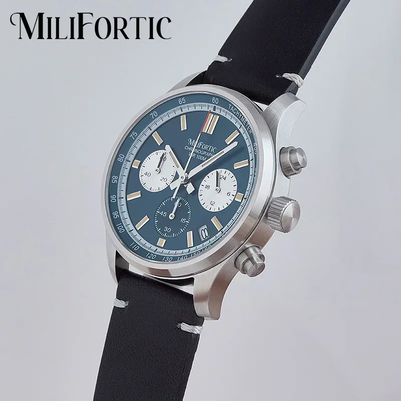 Milifortic Classic 3 Sub-dial Chronograph Watch 10ATM Leather Sapphire Luminous Stainless Calendar Dress Men Quartz Wristwatches