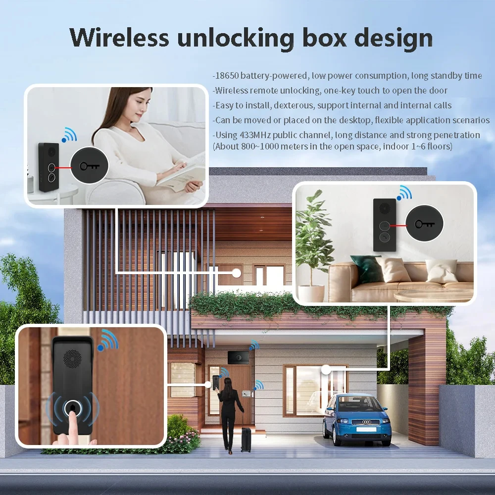 800M Long Distance Outdoor Doorbell Wireless Intercom Door Phone Unlocking Two-Way Intercom 433MHz for Multi-family Apartments