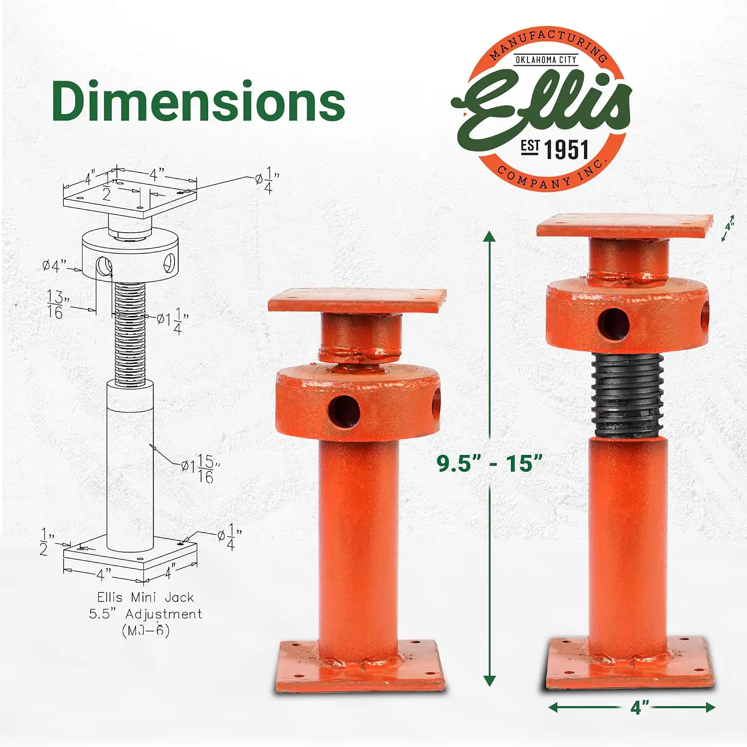 Adjustable Mini Screw Jack Post – 15,000 lb Capacity, 5.5" Adjustment for Floor Leveling & Concrete Bracing view 3