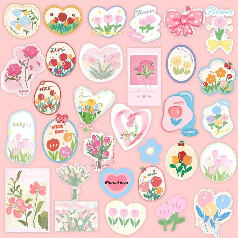 30pcs/pack Hand-painted Tulip Sticker Graffiti Stickers DIY Luggage Stickers Notebook Phone Case Wall Decor Stickers Kid Toys