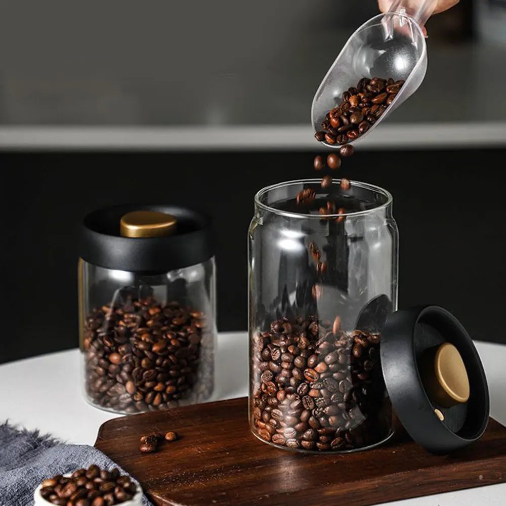 Coffee Beans Vacuum Sealed Tank Household Moisture-proof Air Extraction Airtight Container Transparent Glass Food Storage Jars