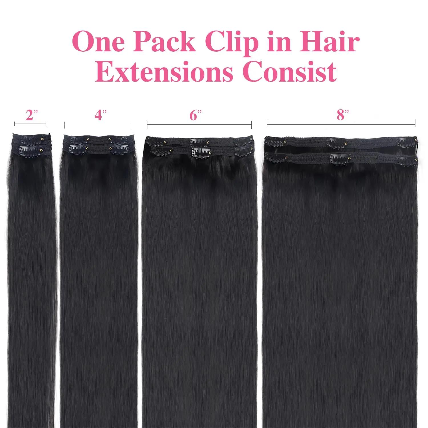 Extensiones de cabello liso Natural para mujer, Clip de cabello humano Real, sin costuras, # 1B