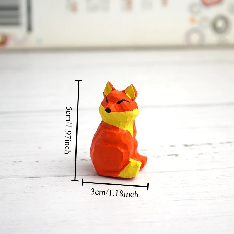 1 PC Miniature Fox Hand Carved Wood Statue Adorable Cartoon Timber Figurine Student Desk Decoration Wooden Animal Craft Ornament