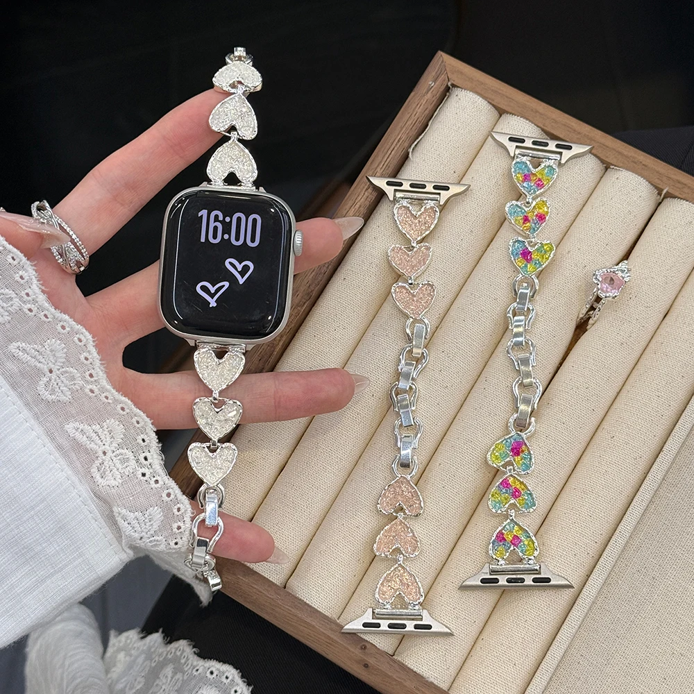 Diamond Metal Strap for Apple Watch 11 10 Band 42mm 46mm 41mm 44mm 45mm 40mm Women Colorful Belt Bracelet iWatch Series 9 8 7 Se