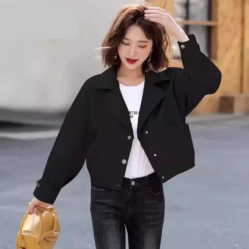 Baseball Jacket for Women Spring and Autumn 2024 New Loose Versatile Short cut Western-style Suit Collar Jacket top Solid Color