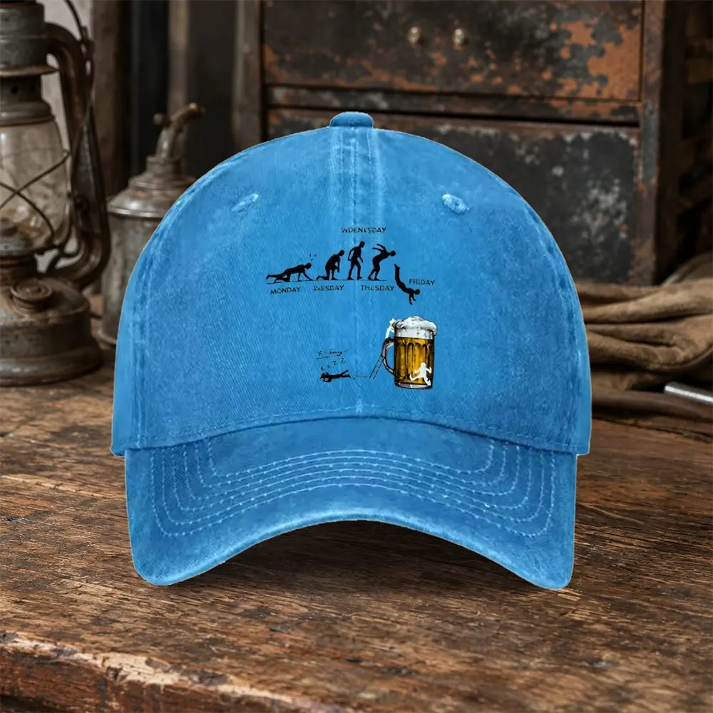 Funny Beer Evolution Print Washed Baseball Cap Unisex Casual Sports Travel Daily Wear Hat