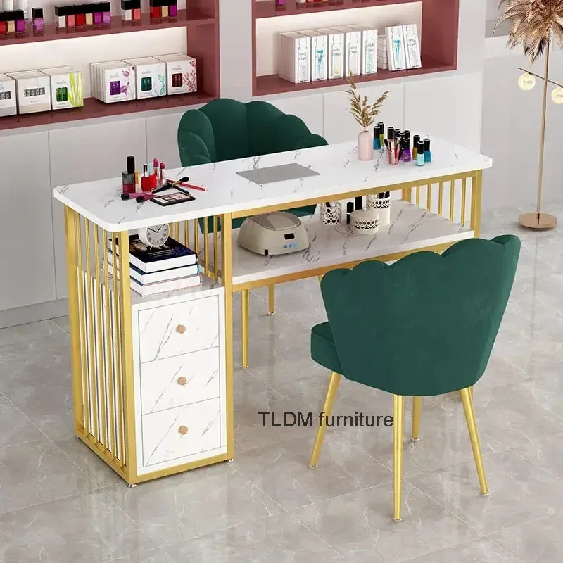 

Beauty Salon Professional Manicure Table Light Luxury Nail Table and Chair Set with Built-in Vacuum Cleaner Home Makeup Tables