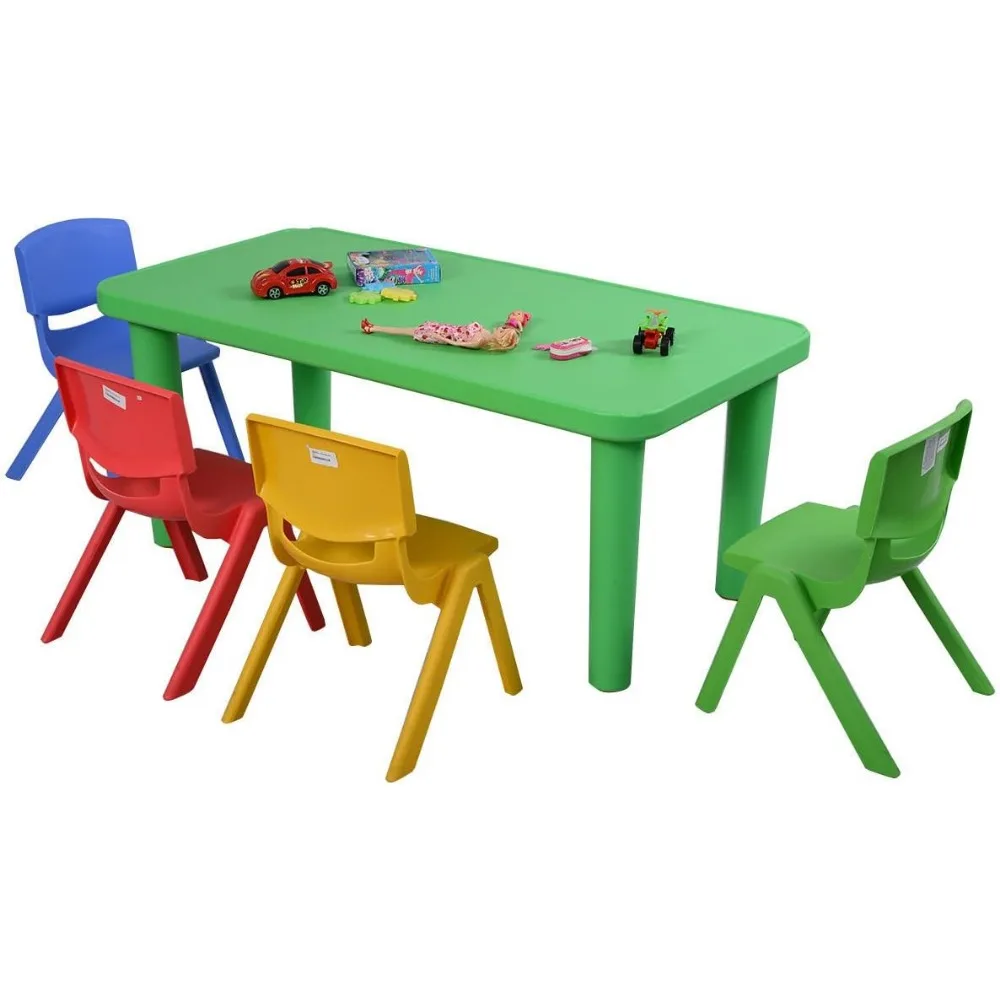 Juegos de muebles de plástico para niños, juego de actividades para aprender y jugar, sillas apilables coloridas, mesa portátil, juegos de muebles para niños