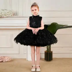 New Children's Princess Evening Gown Sequin Feather Stitching Design Wedding Birthday Baptism Eid Party Girls Dresses A3666