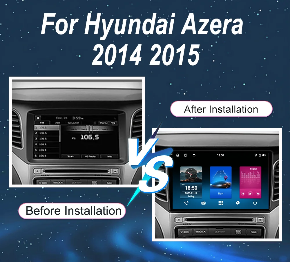 Auto DVD Android 14 Radio Stereo Für Hyundai Azera 2014 2015 Auto Multimedia Video Player QLED Bildschirm GPS Navigation kopf Einheit 4G