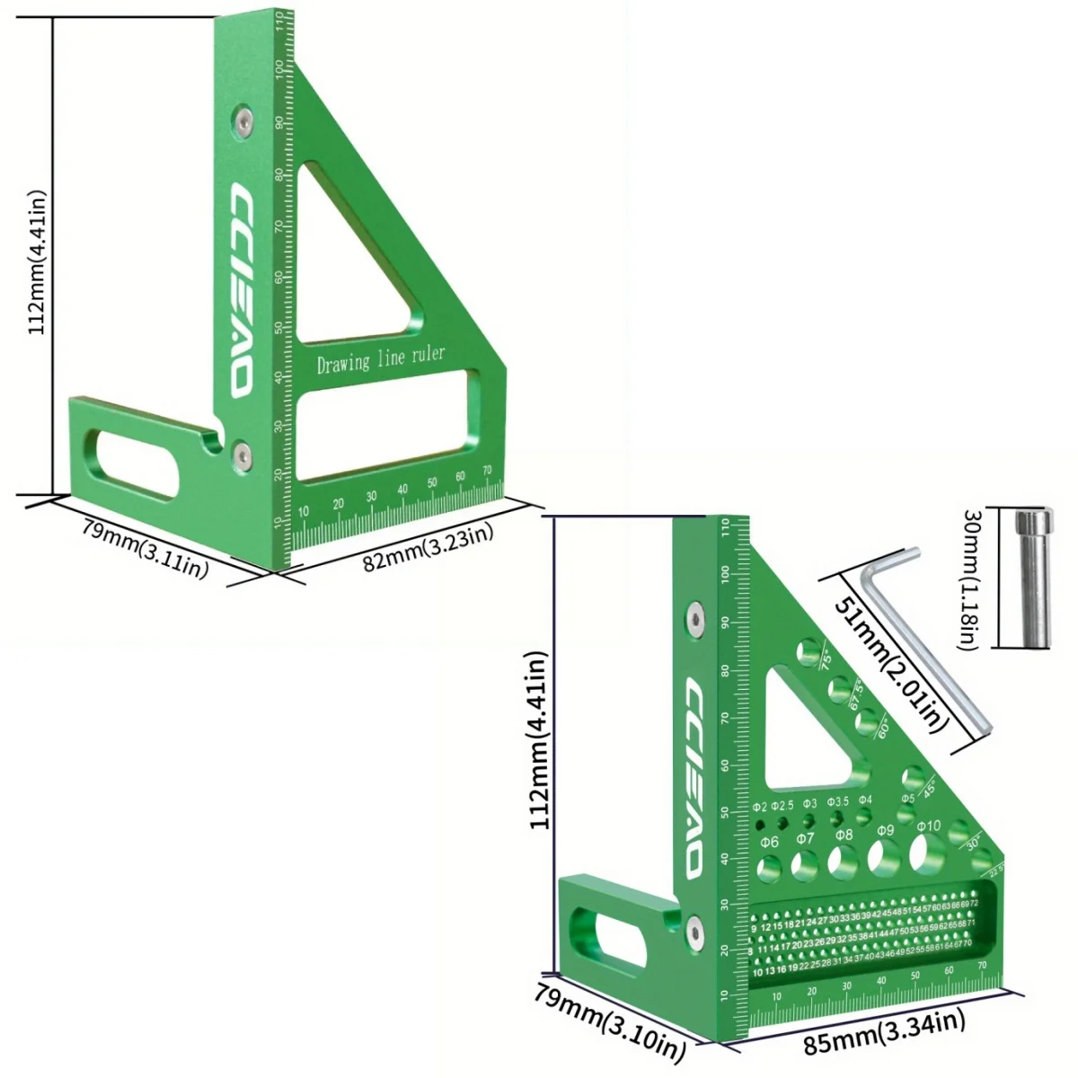 مسطرة قياس متعددة الزوايا ثلاثية الأبعاد مربعة النجار، موضع الثقب عالي الدقة 22.5 ° -90 °   مسطرة مربعة لأعمال النجارة من سبائك الألومنيوم