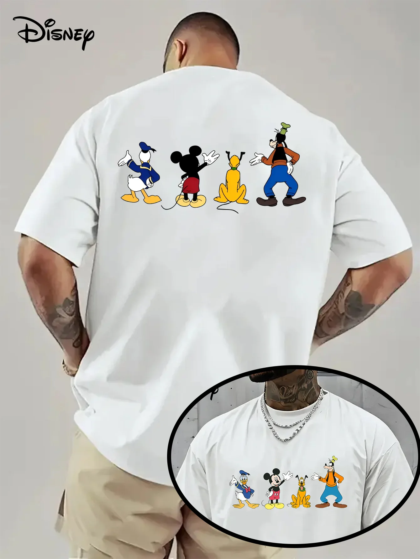 

Disney Men's Casual T-Shirt Crew Neck Mickey Donald Duck Pluto and Goofy Print Summer Casual Short Sleeve