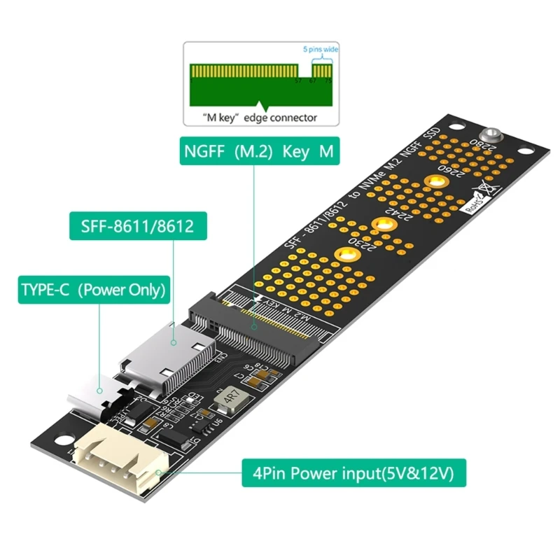 652F Преобразователь M.2 NVMe в SFF-8612 SFF8611 Переходник SSD SFF-8611/SFF-8612 в NVMe M.2