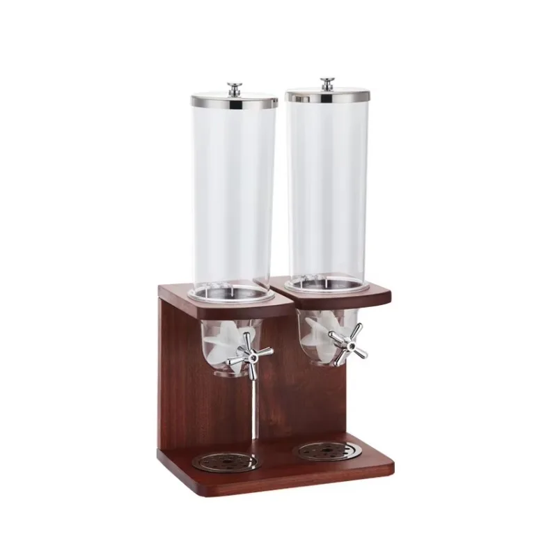 Stainless Steel Dry Food Dispenser for Bulk Coffee Beans Cereal and Nuts Featuring PC Barrel and Wood Base for Buffets