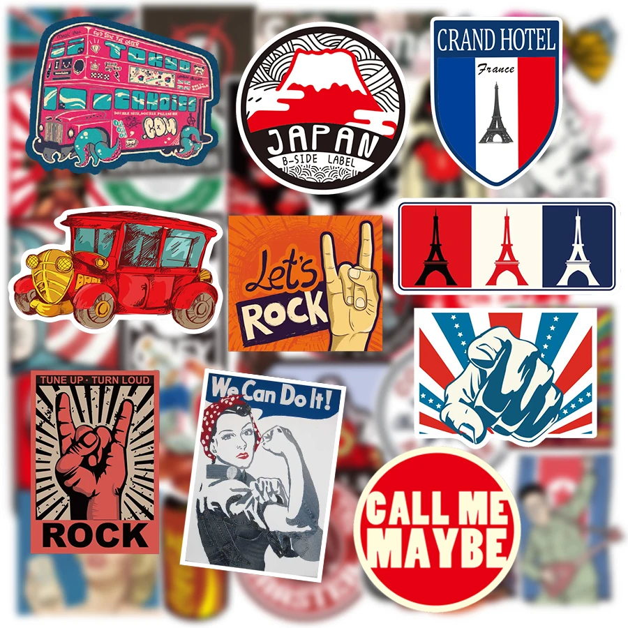 10/50/100Pcs Vintage Travel Stamps Stickers Rock Stickers Scrapbook Mobile Phone Laptop Guitar Stationery DIY Waterproof Sticker