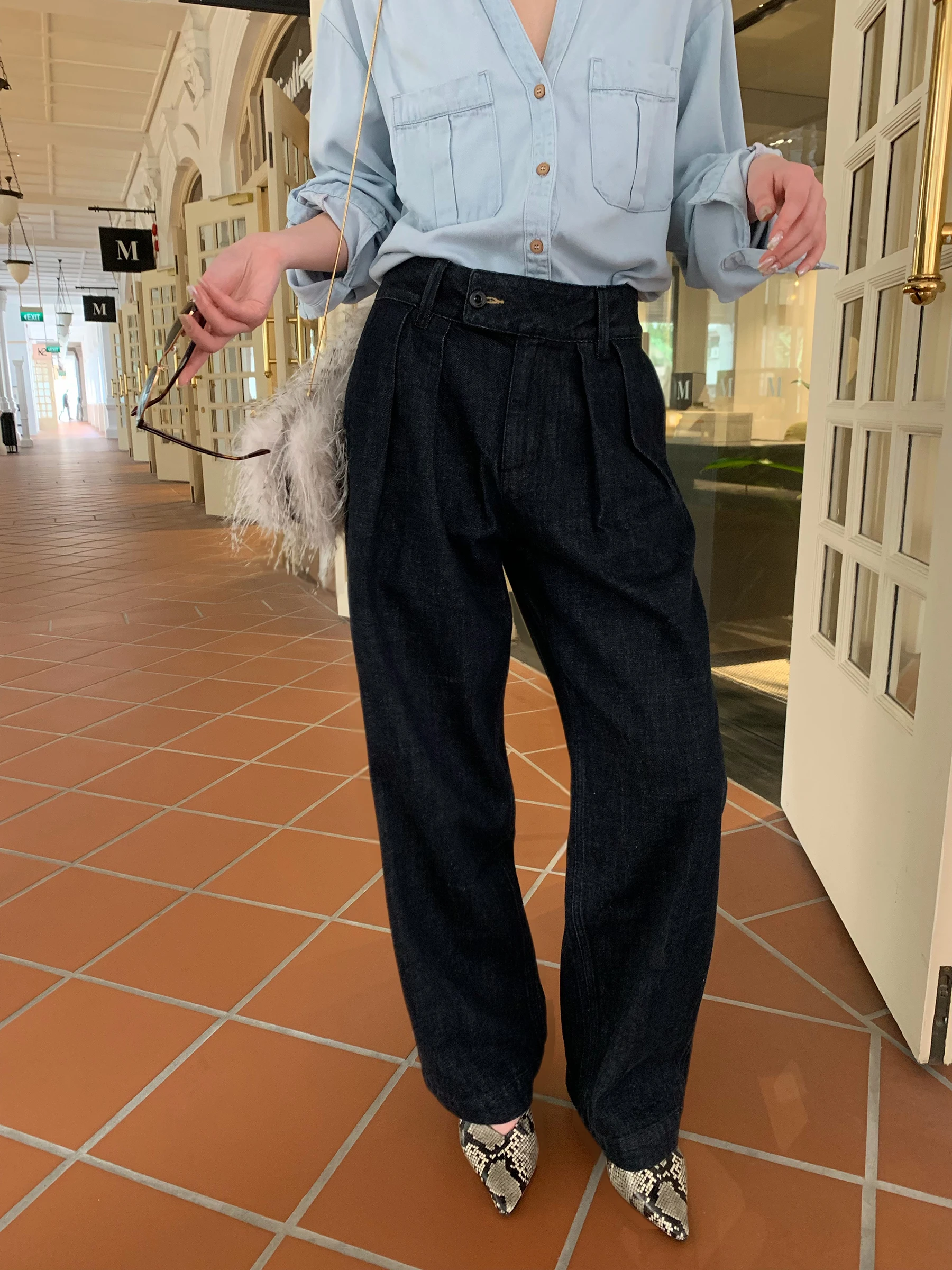 

Gakee Official Pure Cotton Denim Jeans Women's Spring New Texture Straight Silhouette Long Pants Casual Wa l Waist