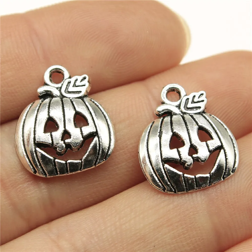 WYSIWYG 20pcs/lot 17x19mm Antique Metal Alloy Halloween Charms Terror Smile Pumpkin Jewelry Charms Diy