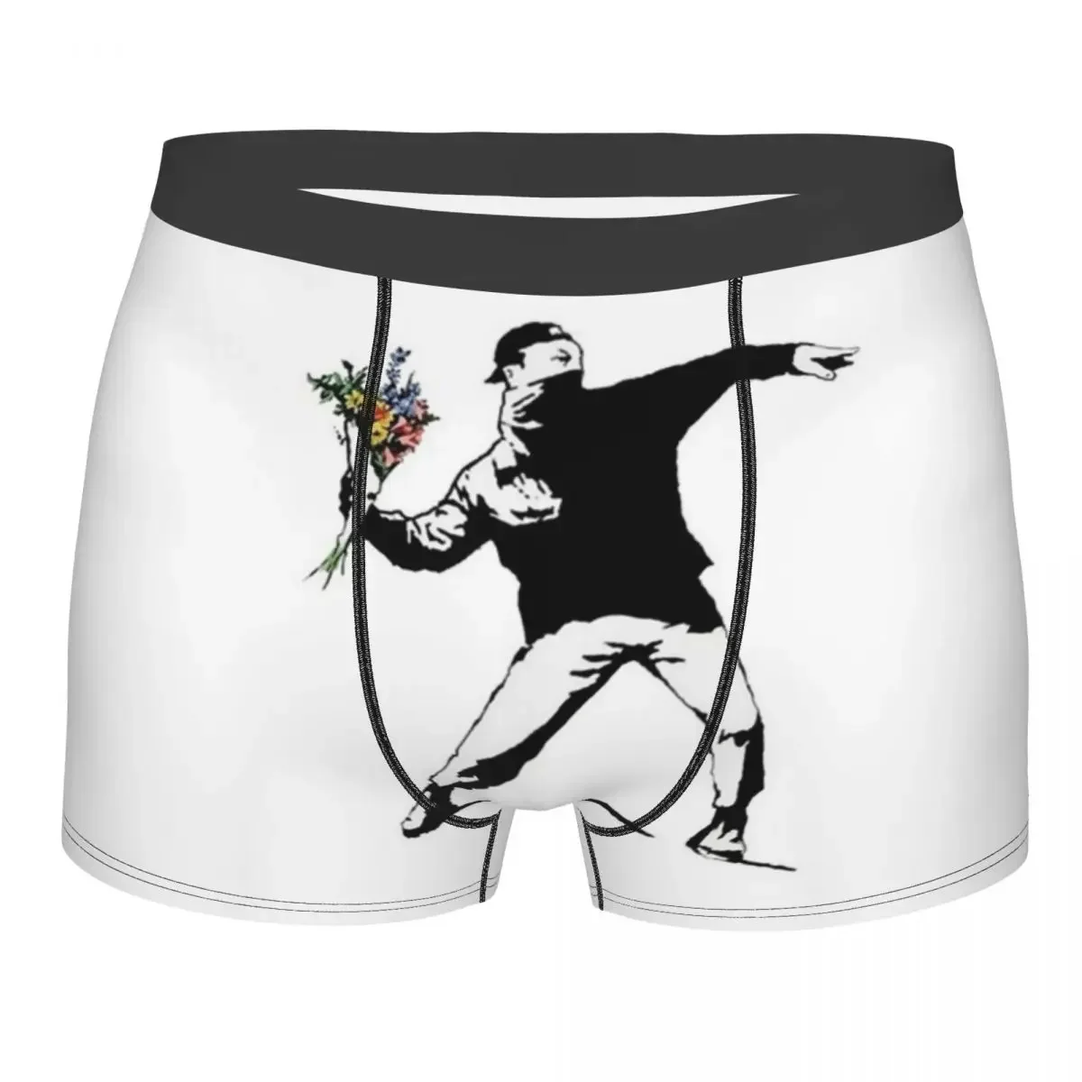 Men Banksy Flowers Underwear Bomber Stencil  Funny Boxer Shorts Panties Homme Soft Underpants S-XXL