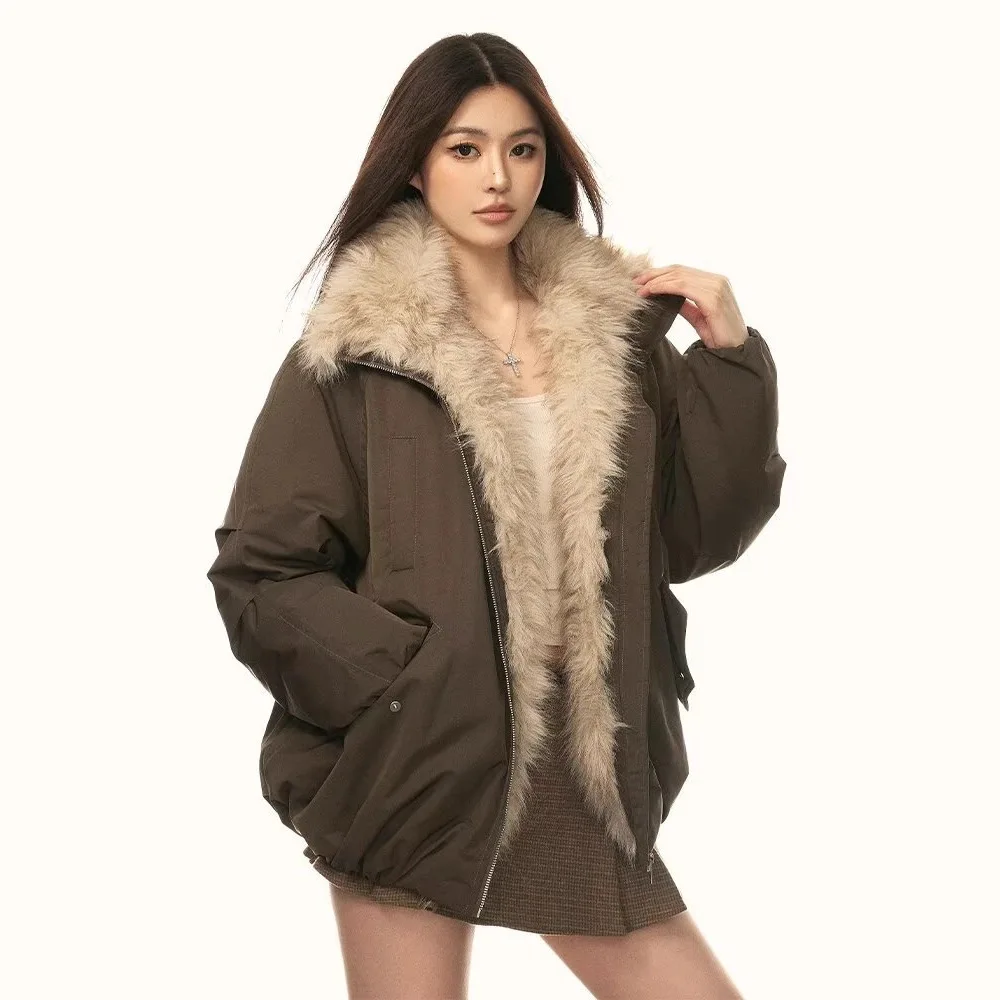 

American Sle Retro Cotton Jaet Women's Winter Thiened Warm Casual Loose Fit Coat Sli Collar Design Folded Fabric