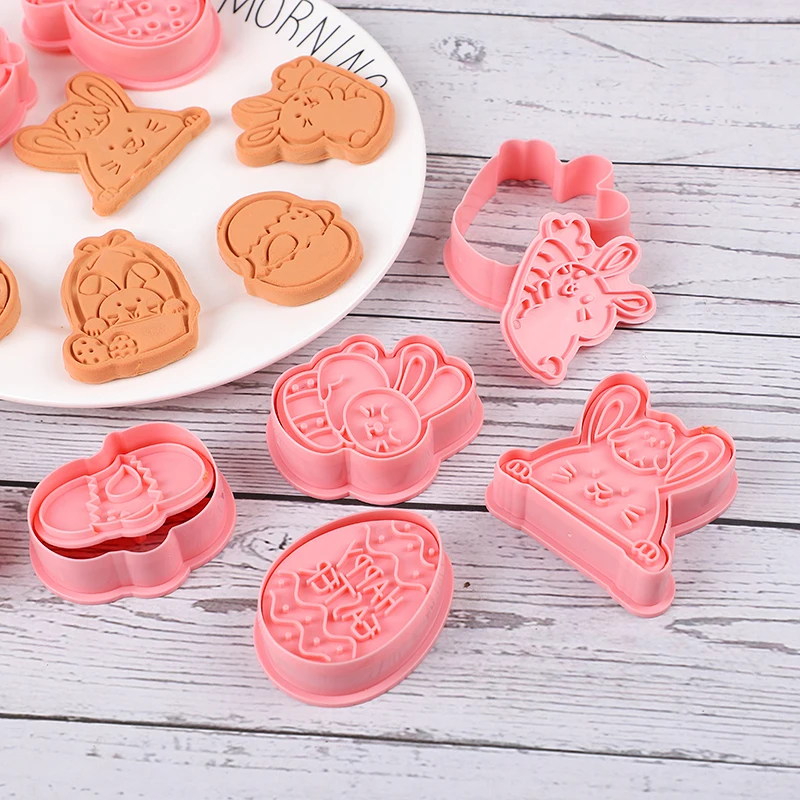 8pcs Easter Plastic Molds Cartoon Bunny Chick Egg Shaped Baking Tools DIY Cookie Candy Dessert Making Kitchen Supplies