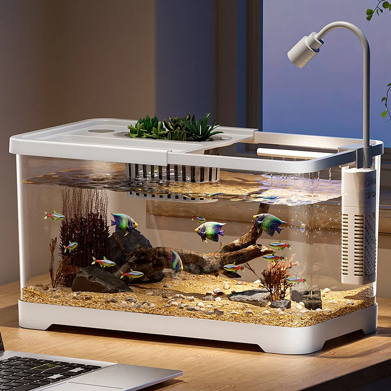 

Home Aquarium, Desktop Ecological Circulation Fish Tank with Integrated Filtration and Aeration, Lid Included