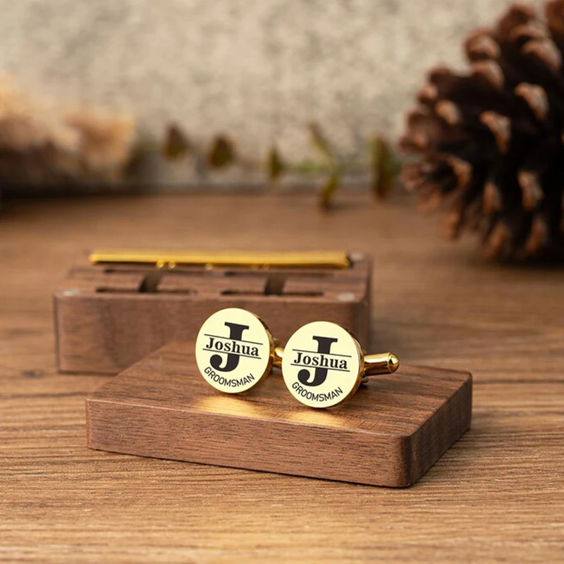 Personalized Groomsmen Cufflinks Tie Clip Set Engraved Cufflinks Customized Stainless Steel CuffLinks Best Man Proposal Gift