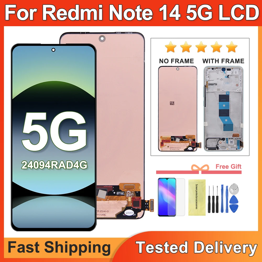 

Для Xiaomi Redmi Note 14 5G 6,67 ''ЖК-дисплей с дигитайзером в сборе с рамкой для Redmi Note 14 5G 24094RAD4G