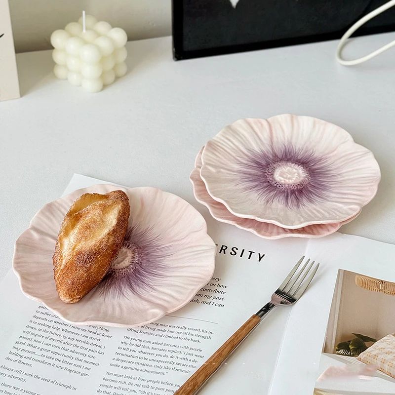 6-inch Flower Small Dish Household Ceramic Small Dish Irregular Ceramic Snack Plate Tableware Fruit Bowl Snack Plate Table Tray